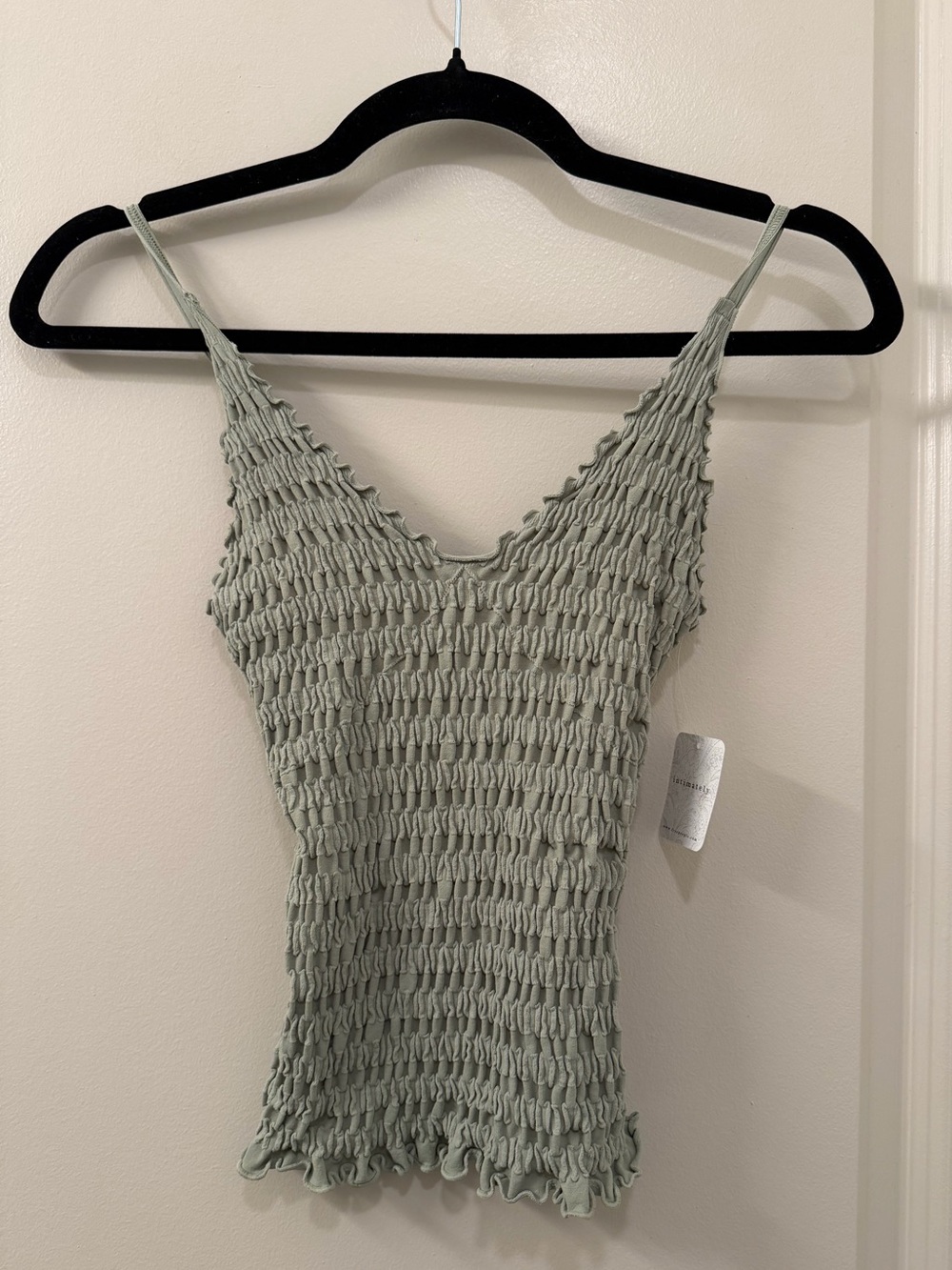 NWT Intimately Free People Pucker Up Seamless Cami Smocked Ruched Sage Green M/L
